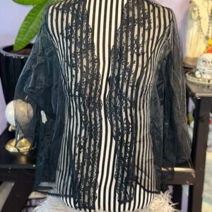 Vintage JCPenney Black Sheer Embellished coverup  3/4 Sleeve
